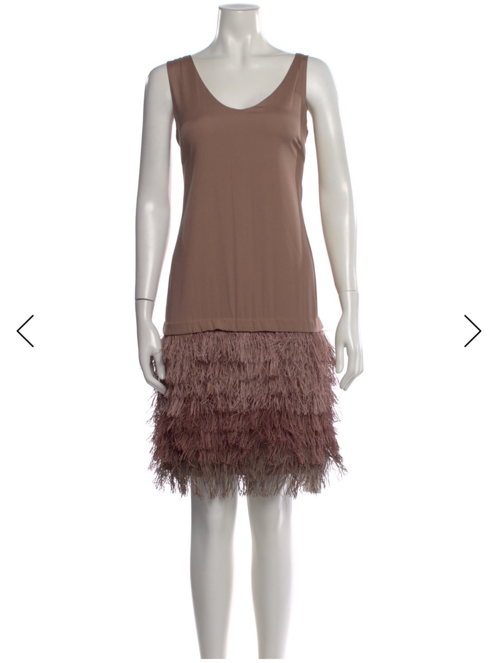 Brunello Cucinelli Silk Tiered Fringe Trim Dress in Mauve